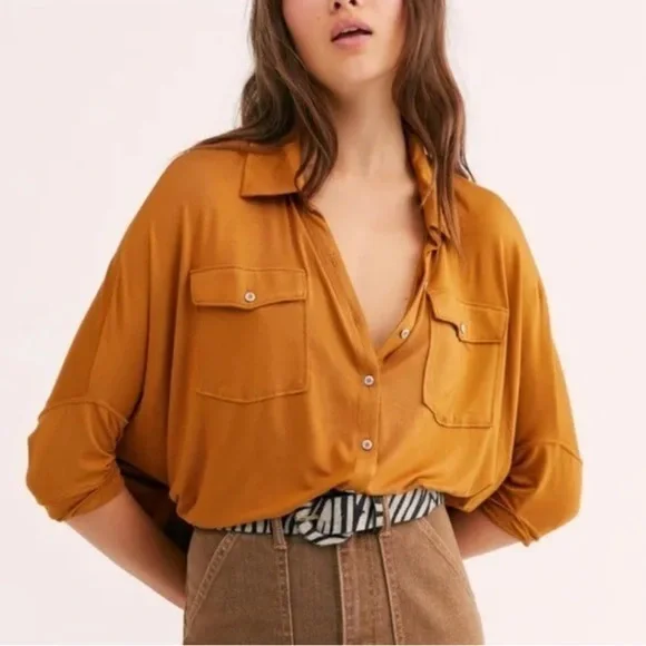 We The Free Andy Oversized Slouchy Blouse Button Down Size M - Picture 1 of 6